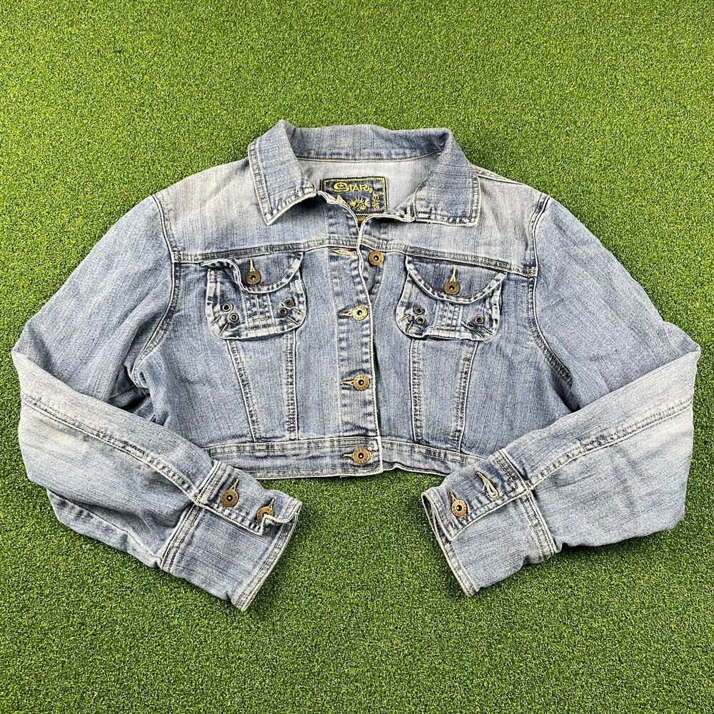 Vintage Y2K Star Jeans Light Wash Trucker Baggy Cropped Denim Jacket Sz XL